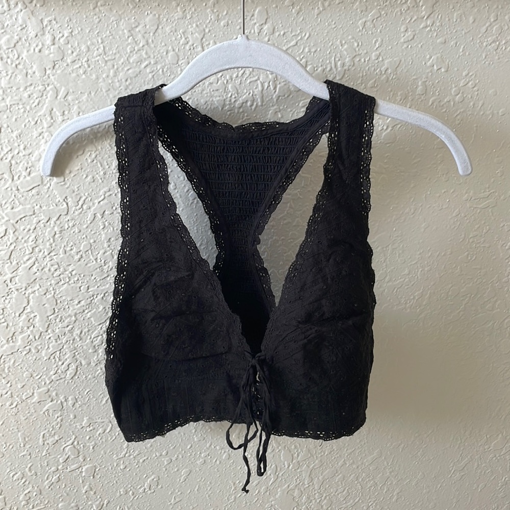 Free People Black Lace Crop Top with Tie